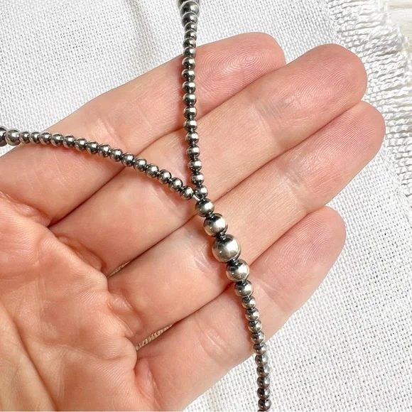 NATIVE Navajo Pearls Sterling Silver 24” Graduated Y Lariat Variegated Necklace - Picture 3 of 7